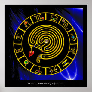 Póster Astrología CARÁCTICA ASTRAL LABYRINTH GOLD ZODIAC