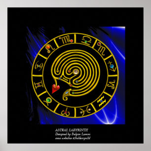 Póster Astrología CARÁCTICA ASTRAL LABYRINTH GOLD ZODIAC