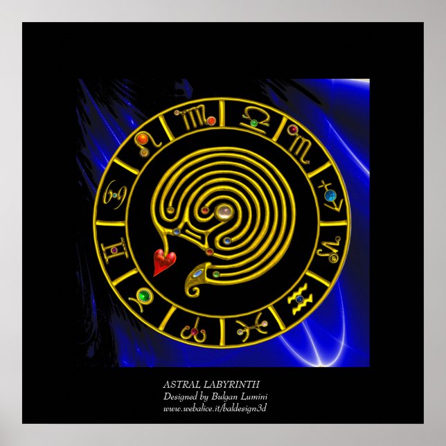 Póster Astrología CARÁCTICA ASTRAL LABYRINTH GOLD ZODIAC (Frente)