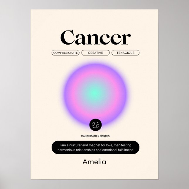Póster Astrología Poster de Cáncer de Rótulo Zodiaco (Frente)