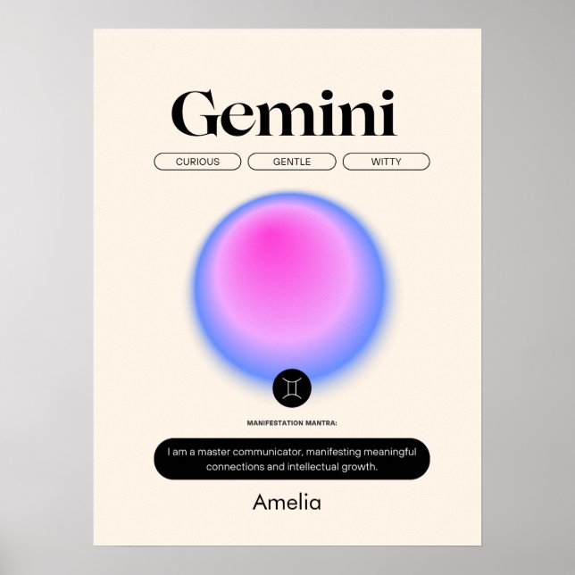 Póster Astrología Rótulo Zodiaco Poster Gemini (Frente)