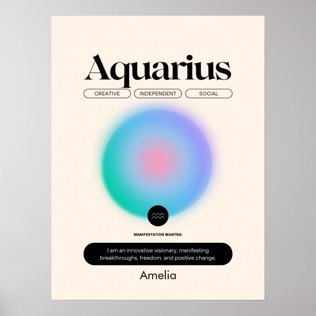 Póster Astrología Zodiac Rótulo Aquarius Poster (Frente)