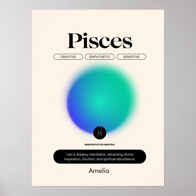 Póster Astrología Zodiac Rótulo Pisces Poster (Frente)