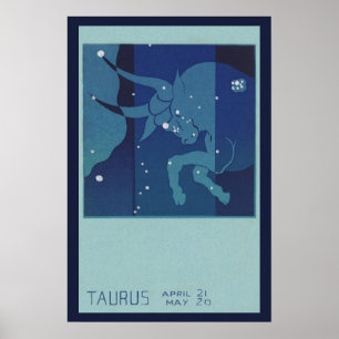 Póster Astrología zodiaca vintage, constelación de tauro