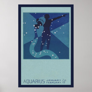 Póster Astrología Zodiaco Vintage, Constelación de Acuari