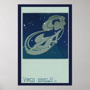 Póster Astrología Zodiaco Vintage, Constelación de Virgo