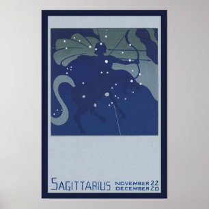 Póster Astrología Zodiaco Vintage Constelación Sagitario