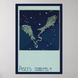 Póster Astrología Zodiaco Vintage Piscis Constelación de