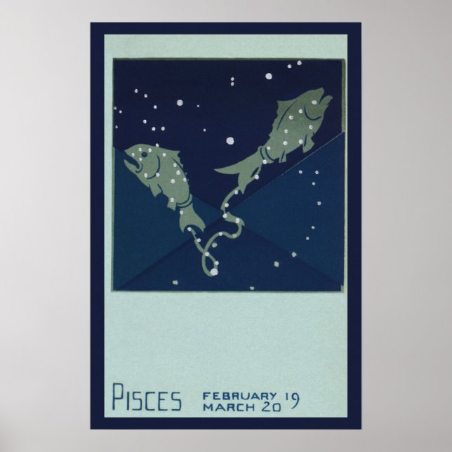 Póster Astrología Zodiaco Vintage Piscis Constelación de  (Frente)