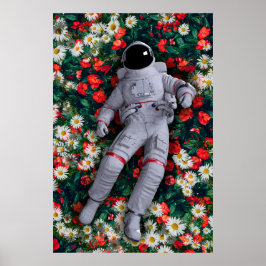 Póster Astronaunt en flores rojas y blancas