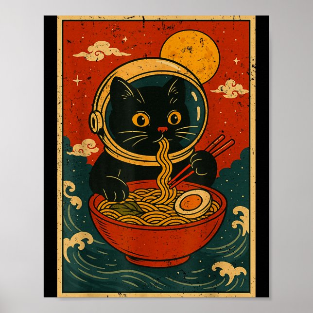 Póster Astronaut Cat Ramen Japanese Graphic Tees Men Wome (Frente)