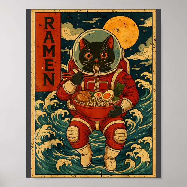 Póster Astronaut Cat Ramen Japanese Graphic Tees Men Wome (Frente)