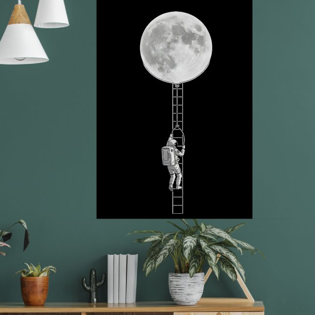 Póster Astronaut Climbing the Moon – Surreal Space Art (Salón 1)