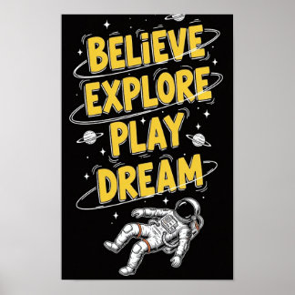 Póster Astronaut Floating in Space Dreamy Cosmic Believe,