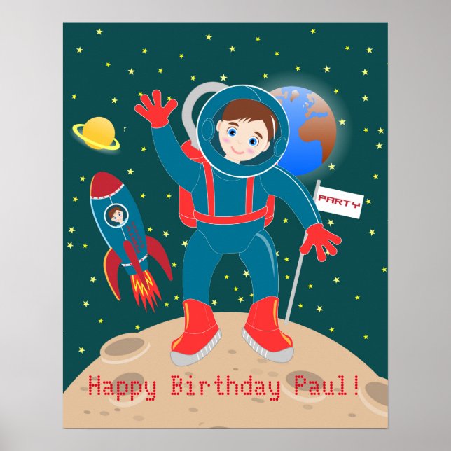 Póster Astronaut kid on the moon birthday party (Frente)