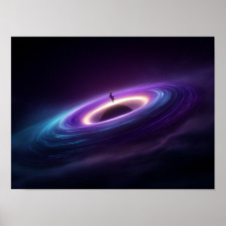 Póster Astronaut Silhouette on Black Hole Accretion Disk 
