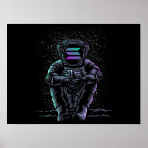 Póster Astronaut Sitting Solana SOL To The Moon Crypto