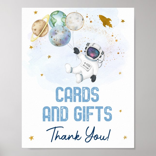 Póster Astronaut Space Blue Gold Cards & Gifts Sign (Frente)