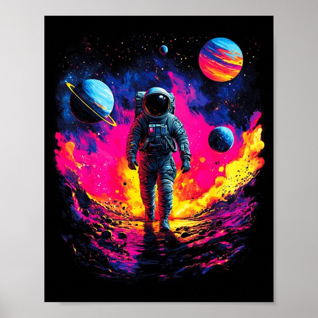 Póster Astronaut Walking In Galaxy Outer Space Explorer S (Frente)