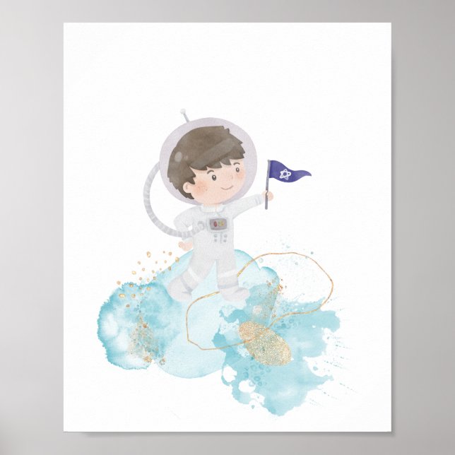 Póster Astronauta acuarela Aventura para niños (Frente)
