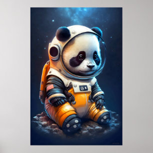 Póster Astronauta Adorable Panda Bear Ilustracion