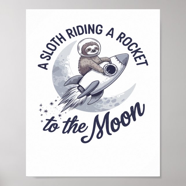 Póster Astronauta Adorable Perezoso Montando (Frente)