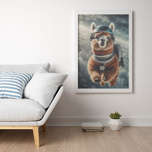 Póster Astronauta Alpaca en el Espacio Animal Surrealista