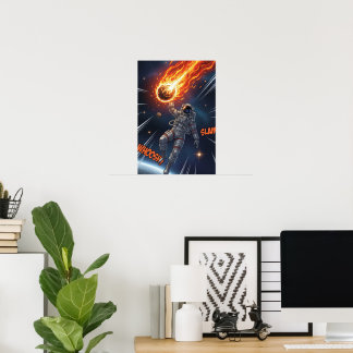 Póster Astronauta Atrapa Meteorito en Sueño Cósmico Soñad