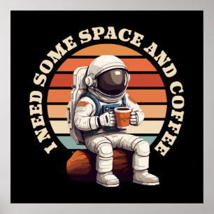 Póster Astronauta bebiendo café