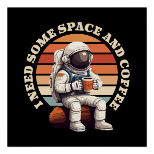 Póster Astronauta bebiendo café