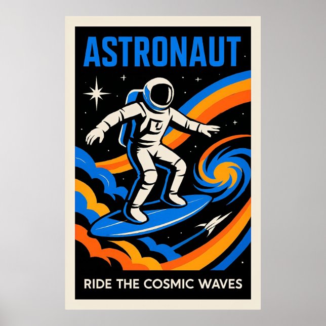 Póster Astronauta: Cabalga las Olas Cósmicas (Frente)