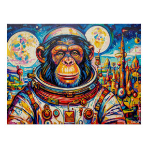 PÓSTER ASTRONAUTA-CHIMPANCÉ STEAMPUNK