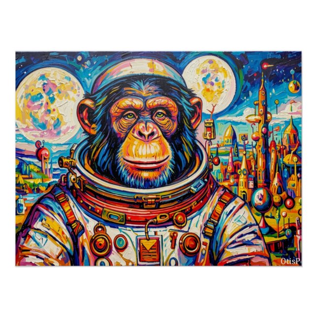 PÓSTER ASTRONAUTA-CHIMPANCÉ STEAMPUNK (Anverso)