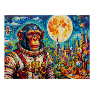 PÓSTER ASTRONAUTA-CHIMPANCÉ STEAMPUNK 2