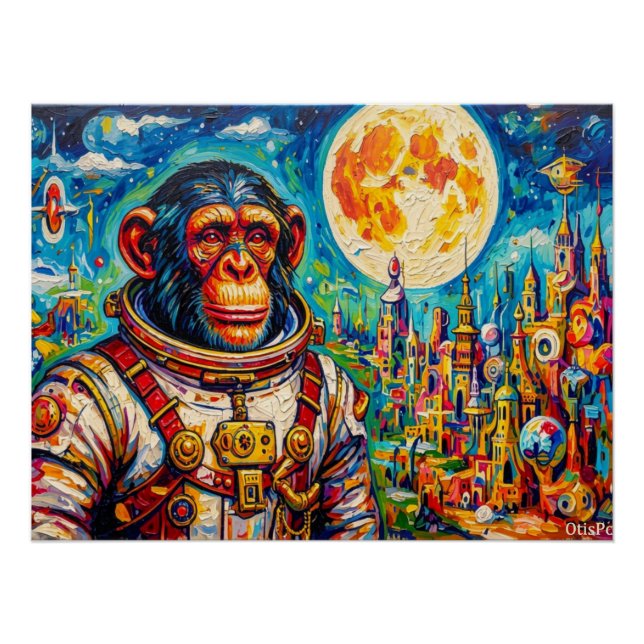 PÓSTER ASTRONAUTA-CHIMPANCÉ STEAMPUNK 2 (Anverso)