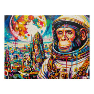 PÓSTER ASTRONAUTA-CHIMPANCÉ STEAMPUNK 3