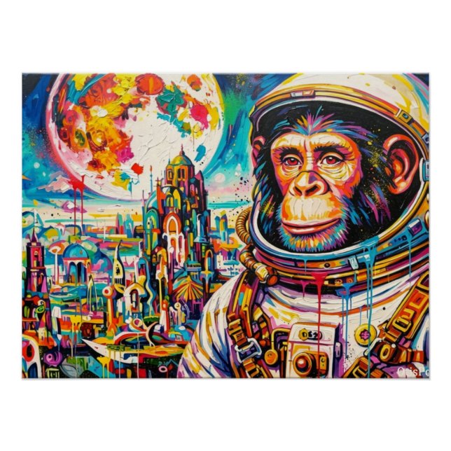 PÓSTER ASTRONAUTA-CHIMPANCÉ STEAMPUNK 3 (Anverso)