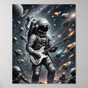 Póster Astronauta con poster de guitarra eléctrica