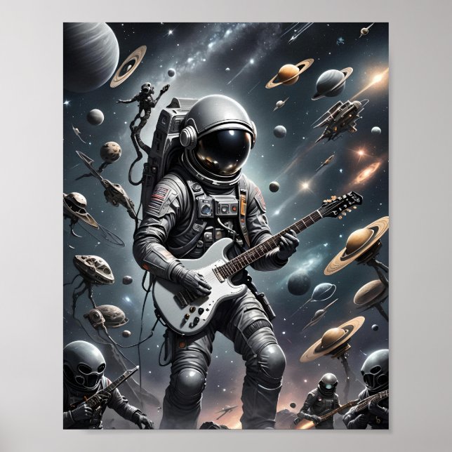 Póster Astronauta con poster de guitarra eléctrica (Frente)