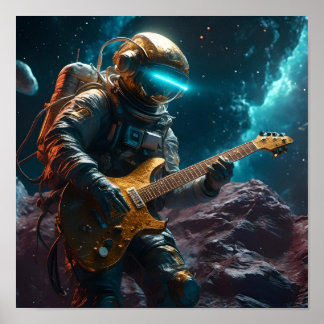 Póster Astronauta con Poster de imágenes de guitarra eléc