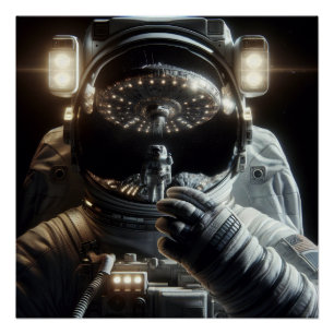 Póster Astronauta con reflexión de OVNI