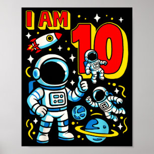 Póster Astronauta Cumplo 10 Años Cumpleaños Niño 10º Fuer