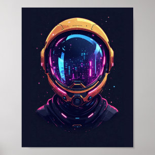 Póster Astronauta Cyberpunk Mecha Neon Guardián Espacial