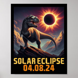 Póster Astronauta de dinosaurios T Rex Eclipse solar tota