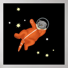 Póster Astronauta de gato en un espacio naranja