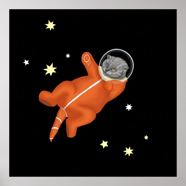 Póster Astronauta de gato en un espacio naranja (Frente)