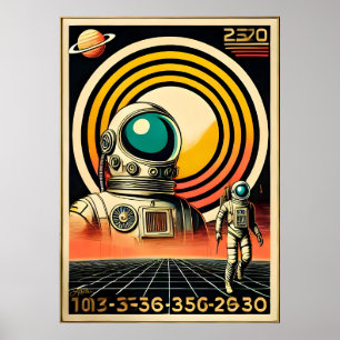 Póster Astronauta de la era espacial de mediados del sigl