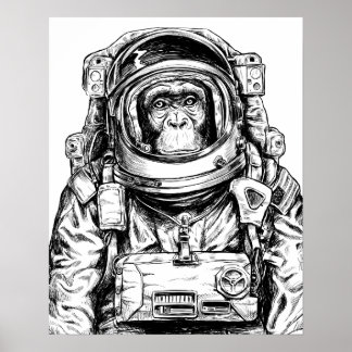 Póster Astronauta de monos dibujado a mano
