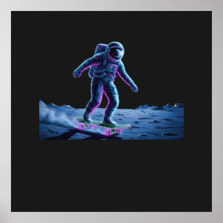 Póster Astronauta de neón patinando en la Luna