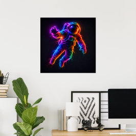 Póster Astronauta de neón vibrante flotando en la pared d